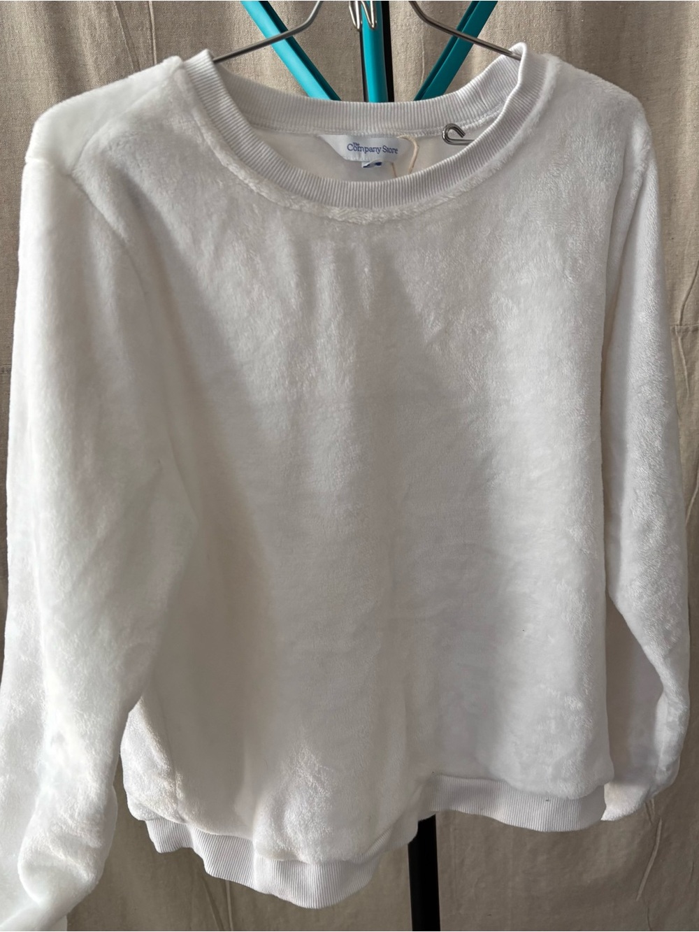 The Company Store White Plush Crewneck Sweater